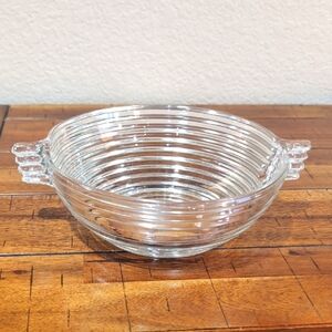 1930's Anchor Hocking Manhattan Clear Ribbed Glass Art Deco Serving Bowl 7.5"